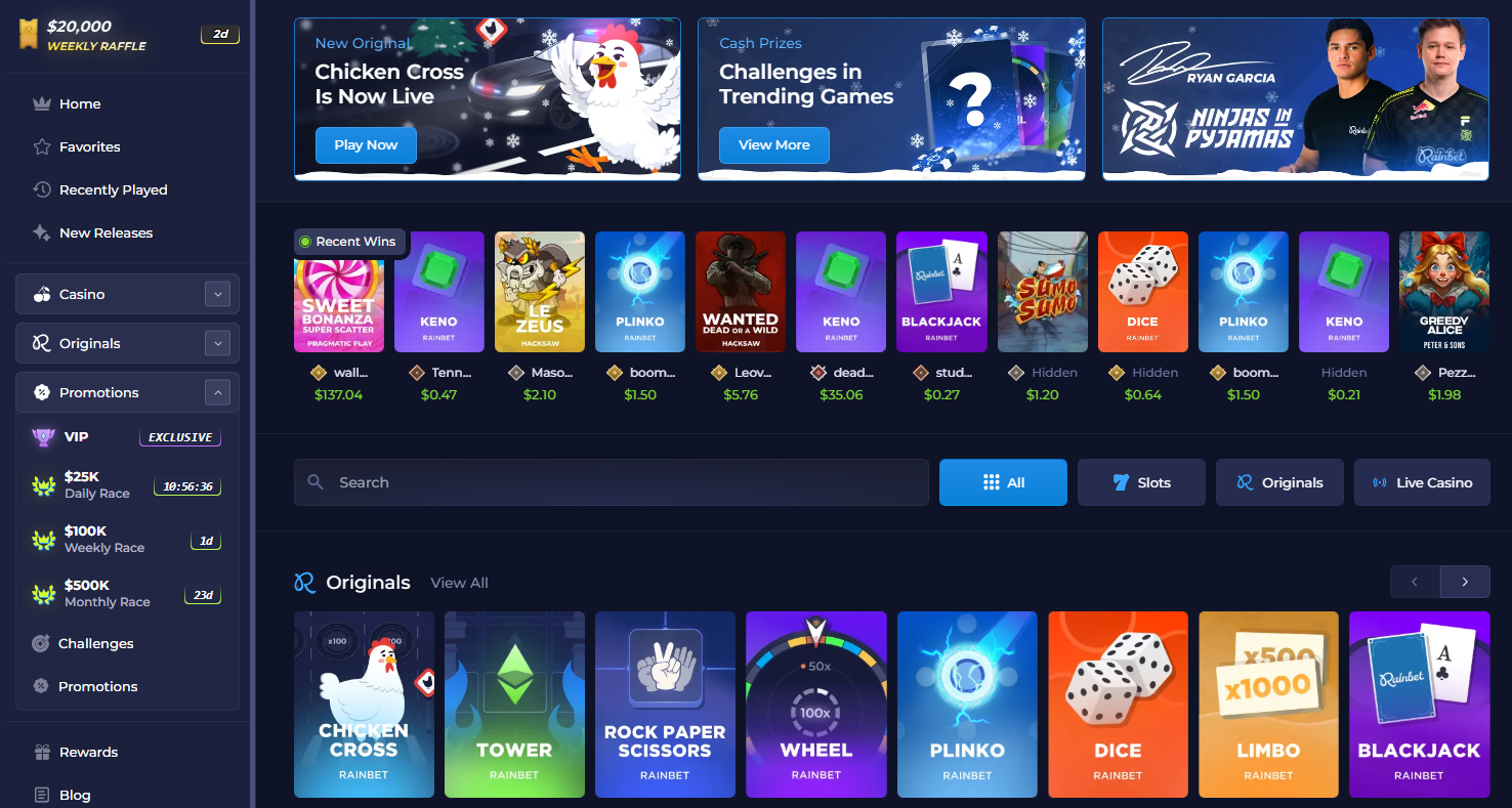 Rainbet - Überblick über verfügbare Spiele und Boni